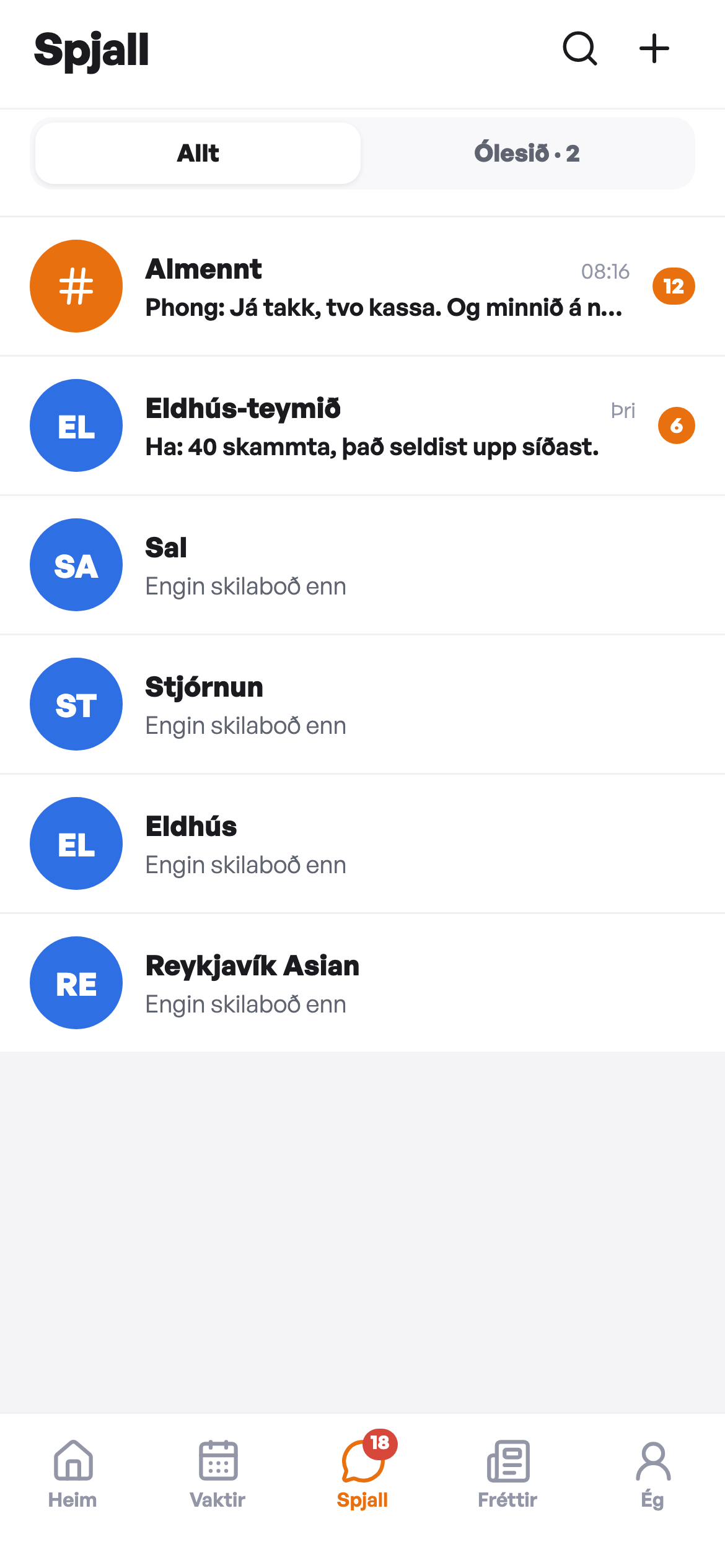 Spjallrásir í VAKTO-appinu